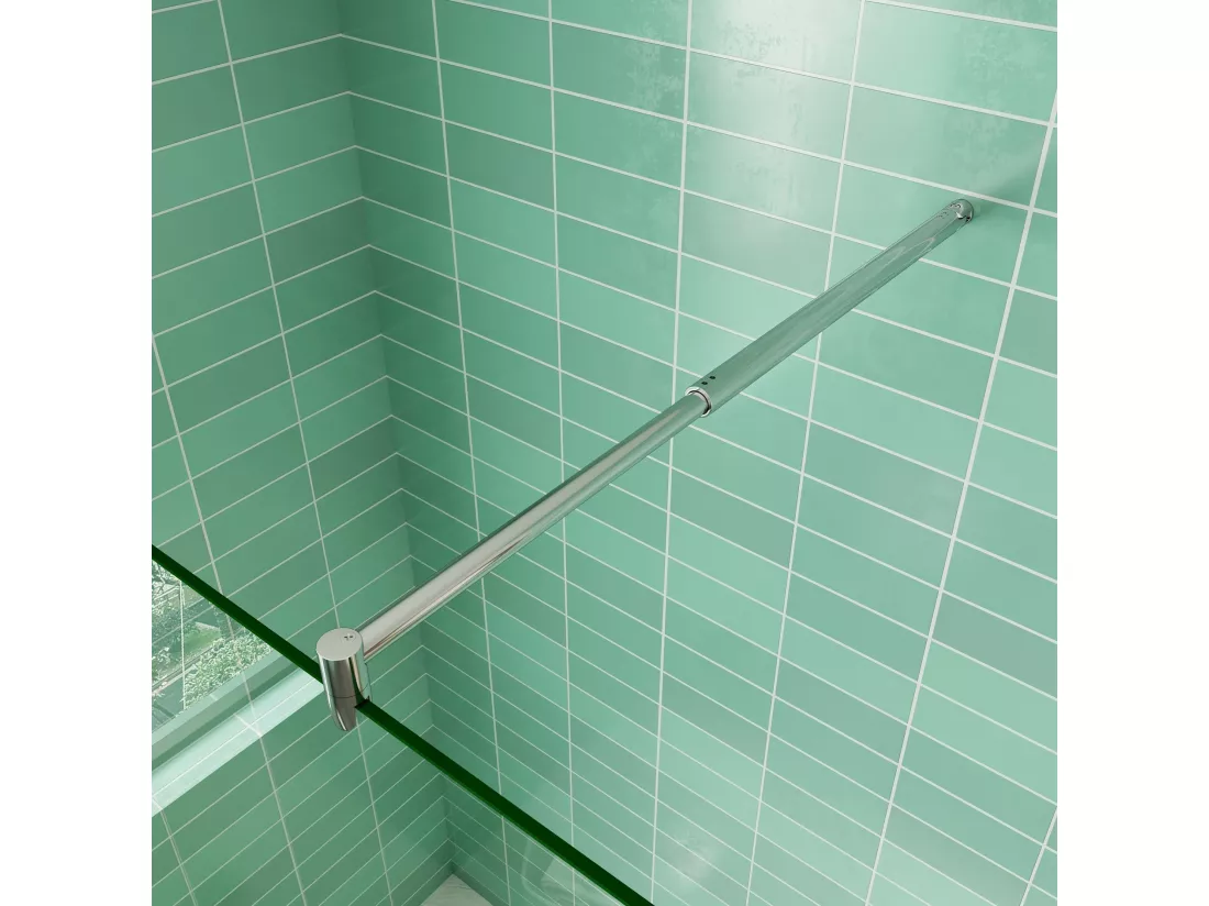 Paroi de douche à l'italienne 80x200cm avec retour pivotant 50x200cm - Verre securit - Avec barre de fixation 70-120cm en cylindrique