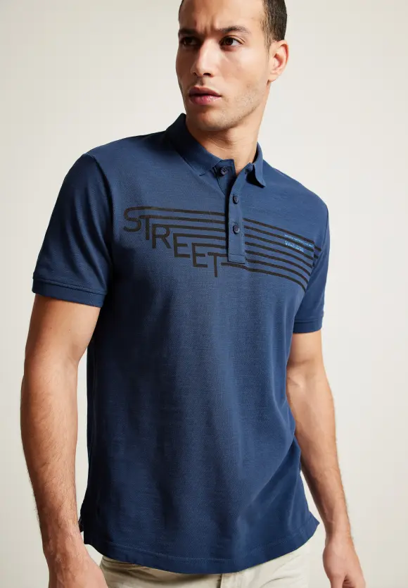 Poloshirt mit Labelprint - pacific blue