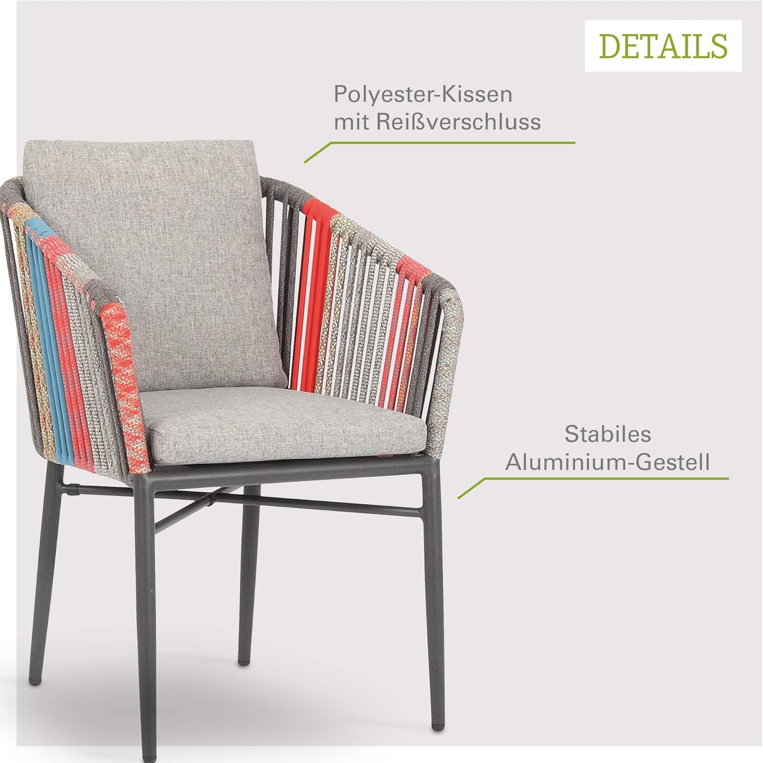 acamp Gartenstühle 4er Set stapelbar Manhattan | Aluminium-Gestell wetterfest & rostfrei | Bequeme Stapelstühle inkl. 2 Kissen mit wasserabweisendem Bezug | Esszimmerstuhl in Bunt