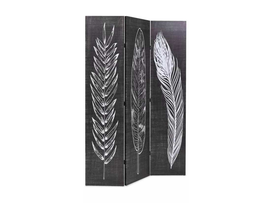 Cloison de séparation pliable 120 x 170 cm Plumes Noir et blanc