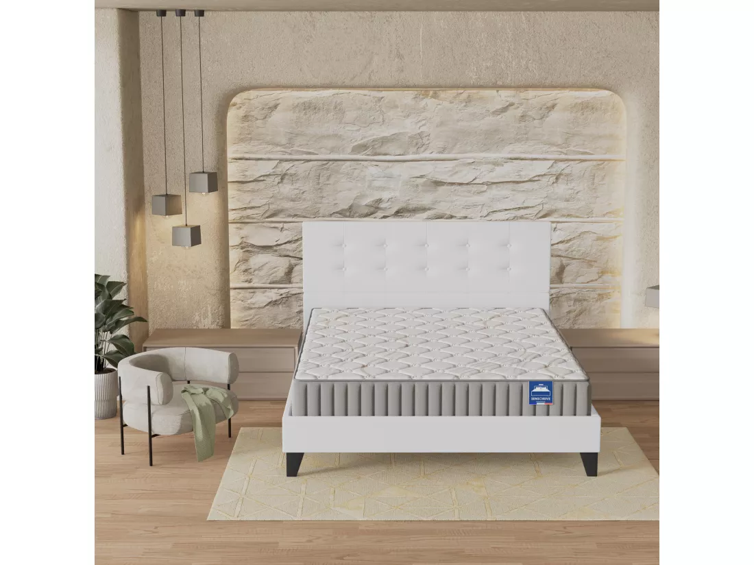 Ensemble Matelas + Lit Avec Tête De Lit 160x200 Cm, Sirius 22cm D’épaisseur Latex Naturel