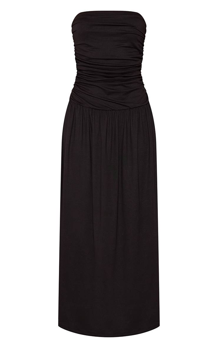 Noir Robe Maxi Bustier À Taille Basse Froncée Et Ourlet Plissé Petite