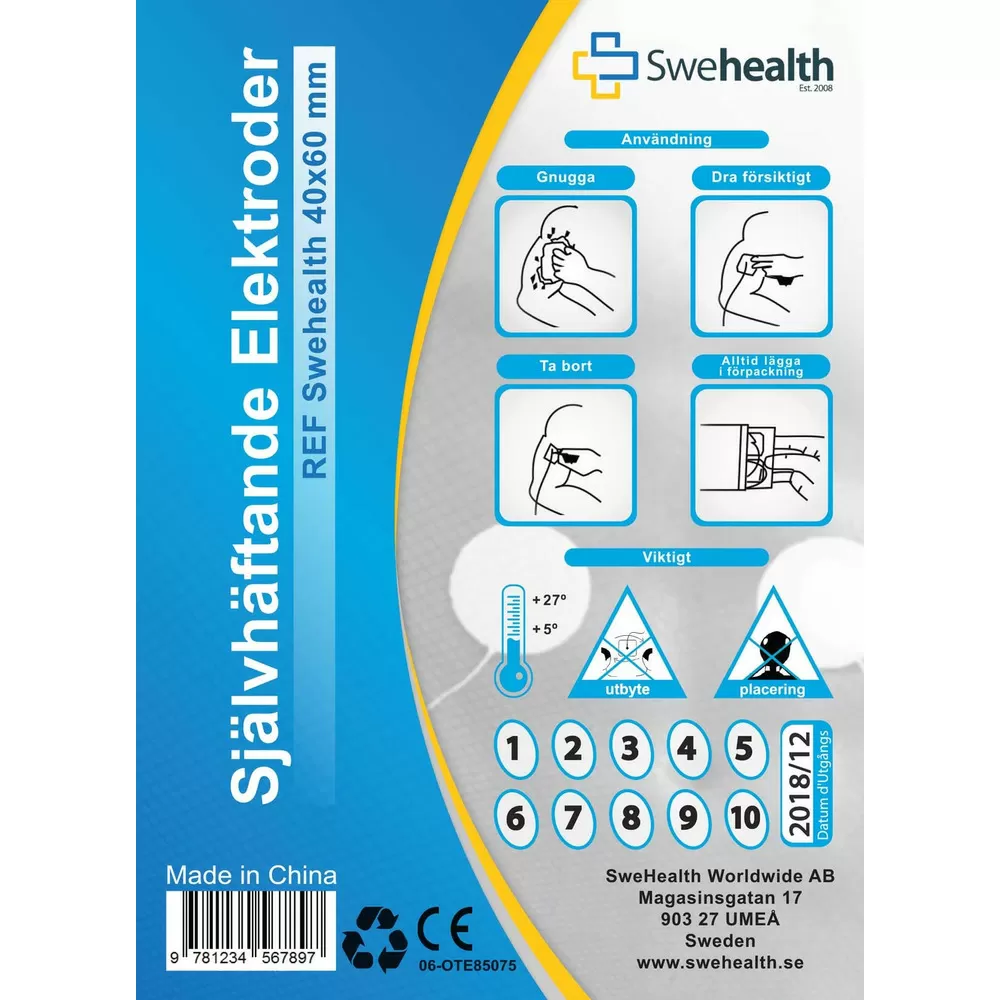 SweHealth Selvklæbende TENS elektroder 40 x 60 mm - 4 stk.