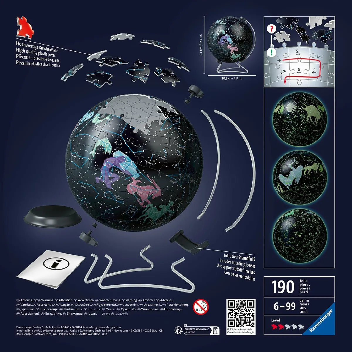 Ravensburger Puzzle 3D 180 pièces Globe Phosphorescent
