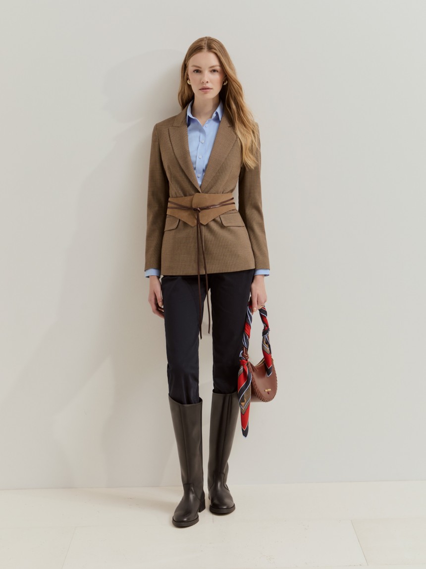 Blazer regular fit em padrão pied-de-poule
