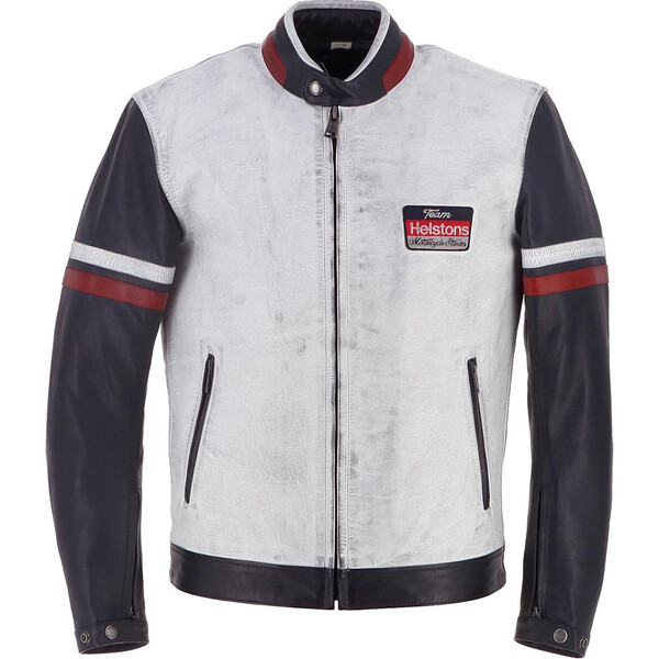 Helstons - Blouson V-Series Cuir Rag Blanc / Bleu / Rouge