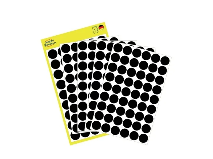 Etiket Avery Zweckform sort Ø12 mm - (5 ark x 54 stk.)