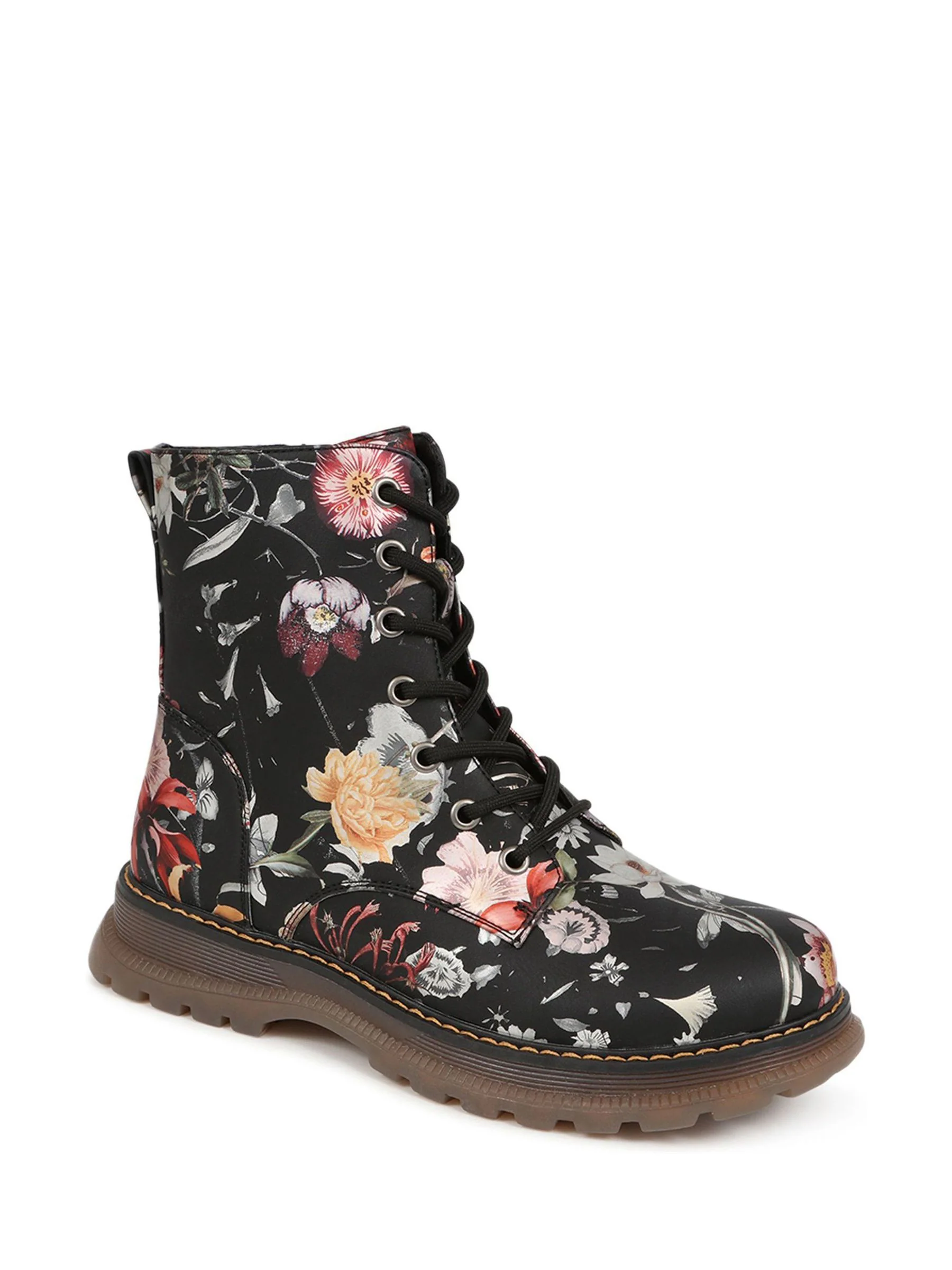 Zwart - Pavers Lace Up Floral Boots