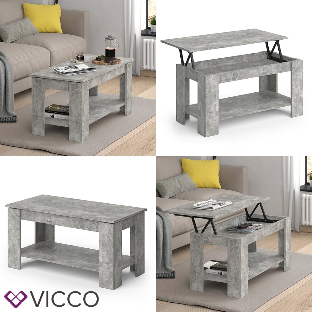 VICCO Couchtisch LORENZ beton höhenverstellbar Sofatisch Kaffetisch Wohnzimmer Tisch