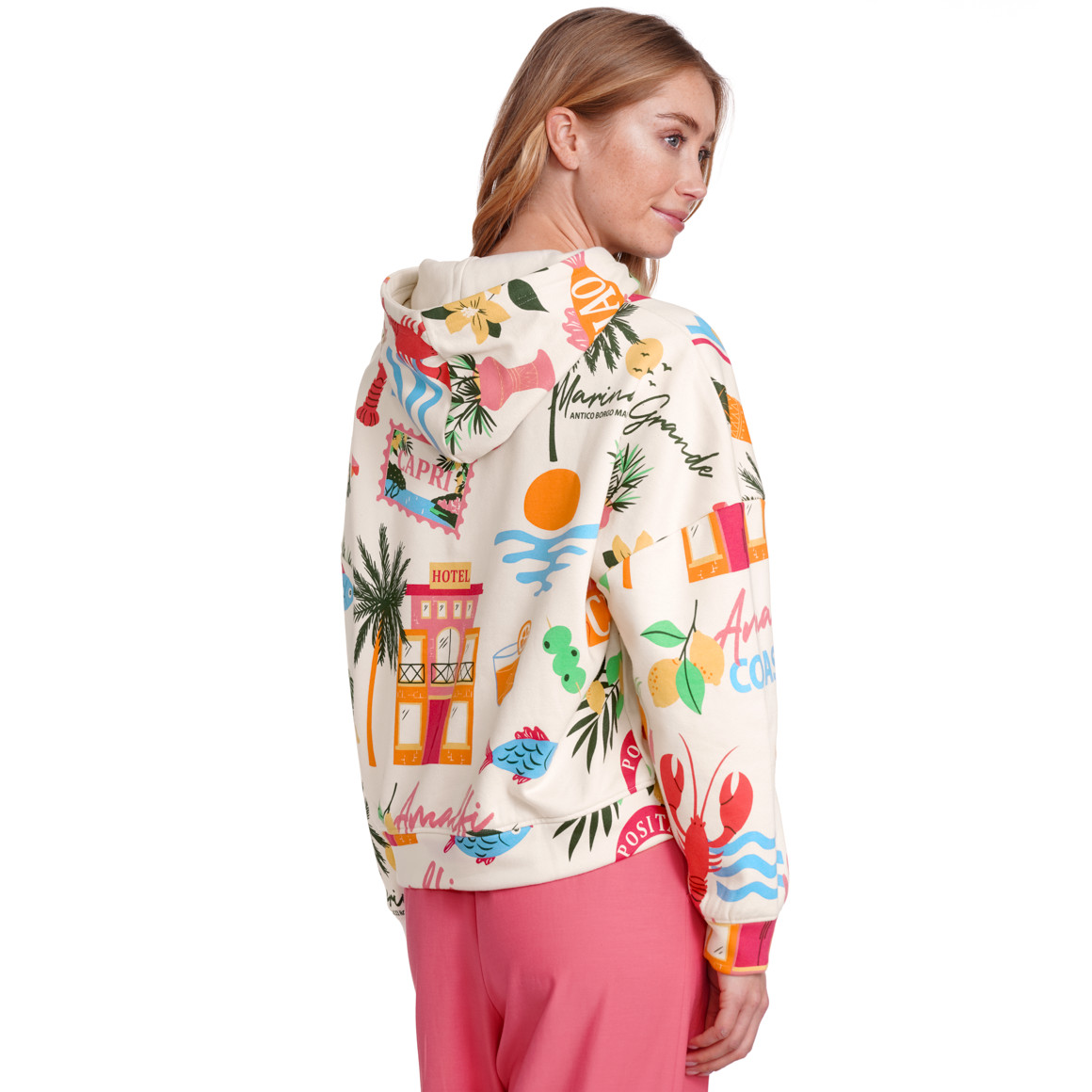 Jonas Nielsen Damen Hoodie mit Urlaubs-Motiven beige / bunt