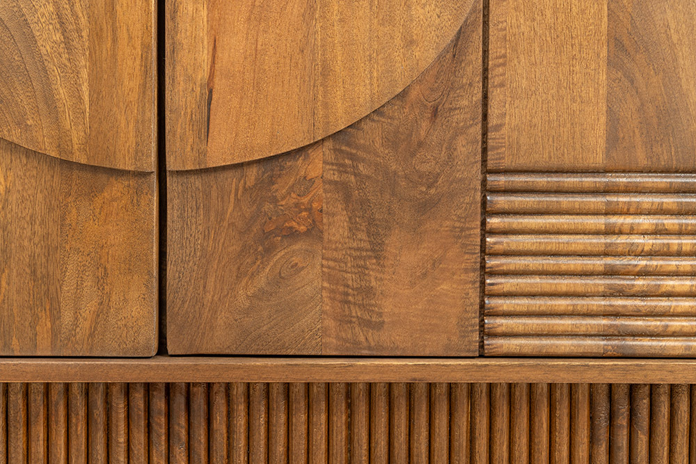 Massivholz TV-Lowboard ART DECO 200cm braun smoked Mangoholz 3D-Front