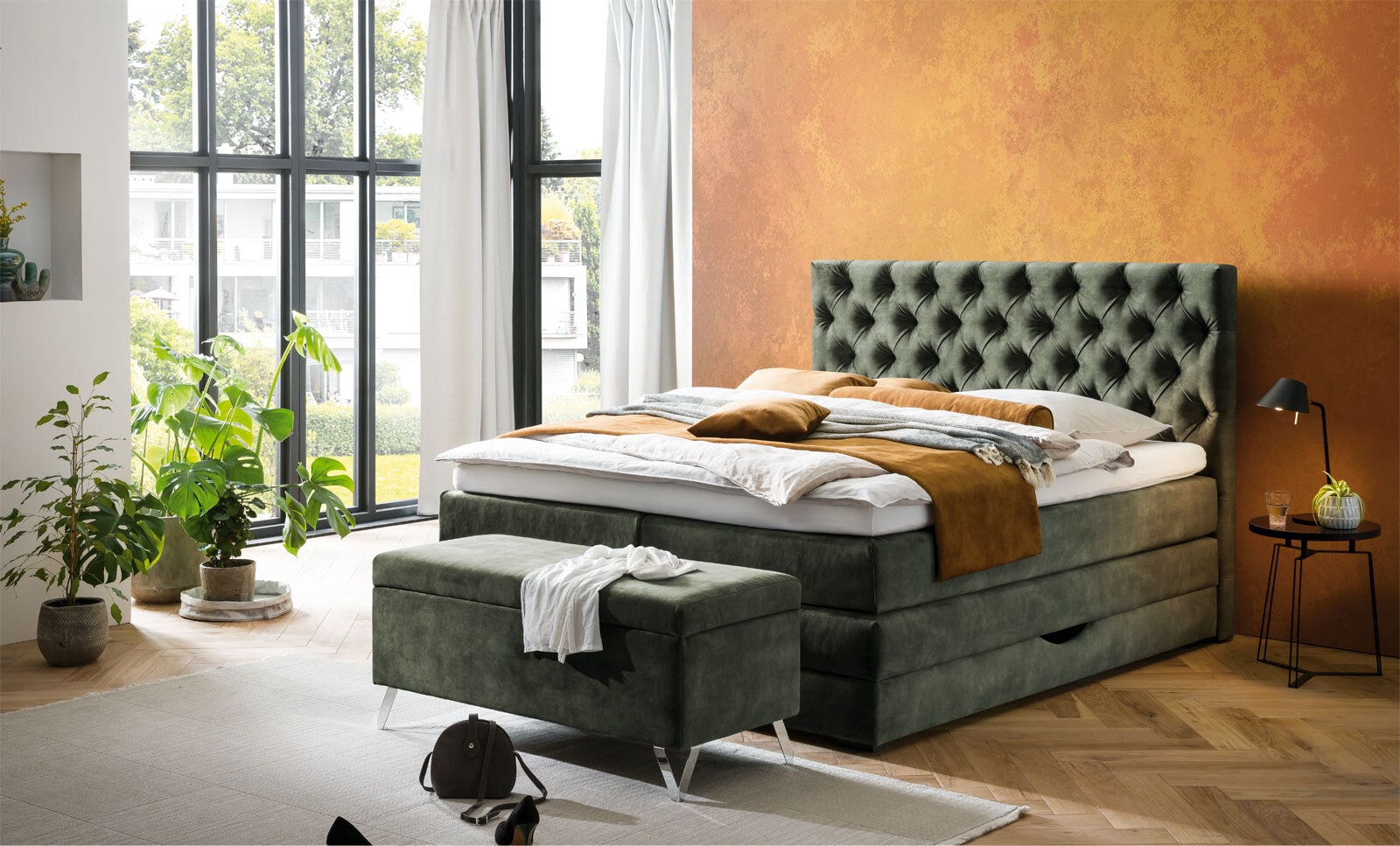MONDO Boxspringbett BARELL SAMNAUN 180 x 200 cm grün