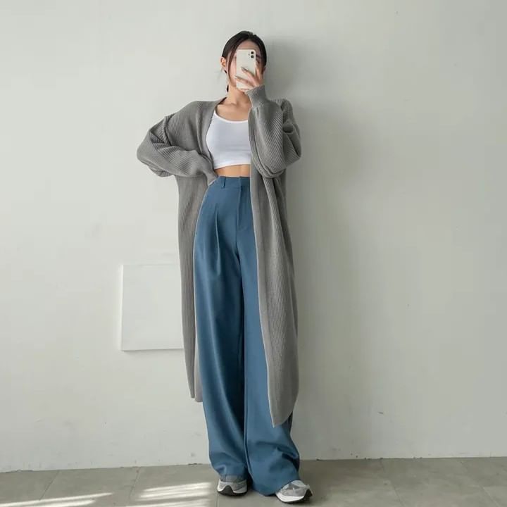 PINPI - Open Voorkant Effen Lange Cardigan