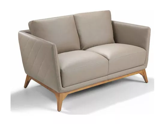 Canapé 2 places contemporain cuir capitonné et bois noyer Kila-Couleur Aqua 82 Taupe