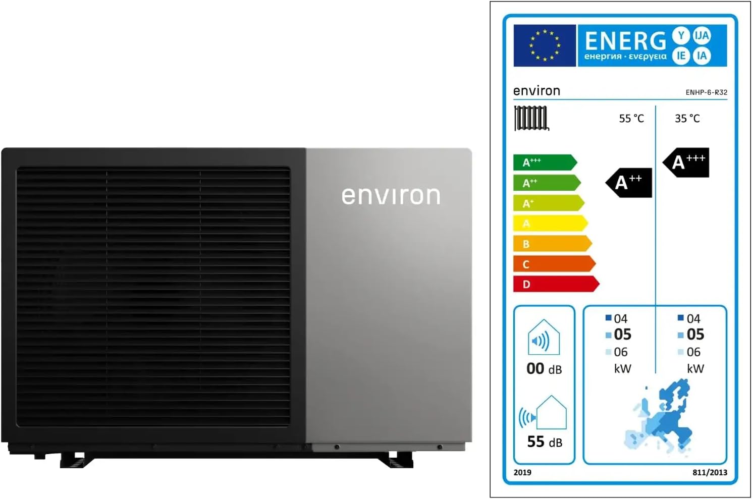 ENVIRON- A+++ EcoHeat Monoblock Wärmepumpe | 6-24 kW | R32 | Höchste Effizienz für Ihr Zuhause (6 kW)