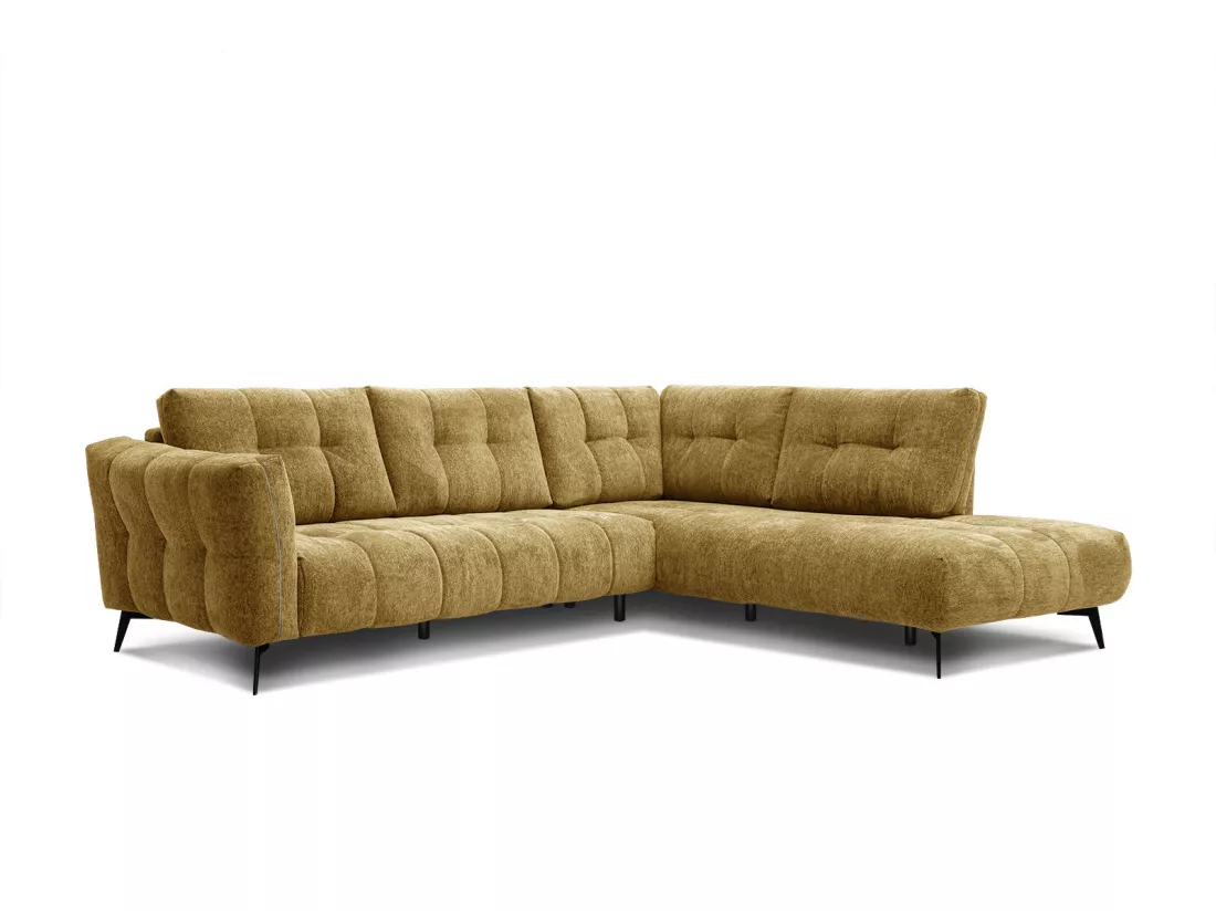 Canapé d'angle droit 5 places tissu jaune