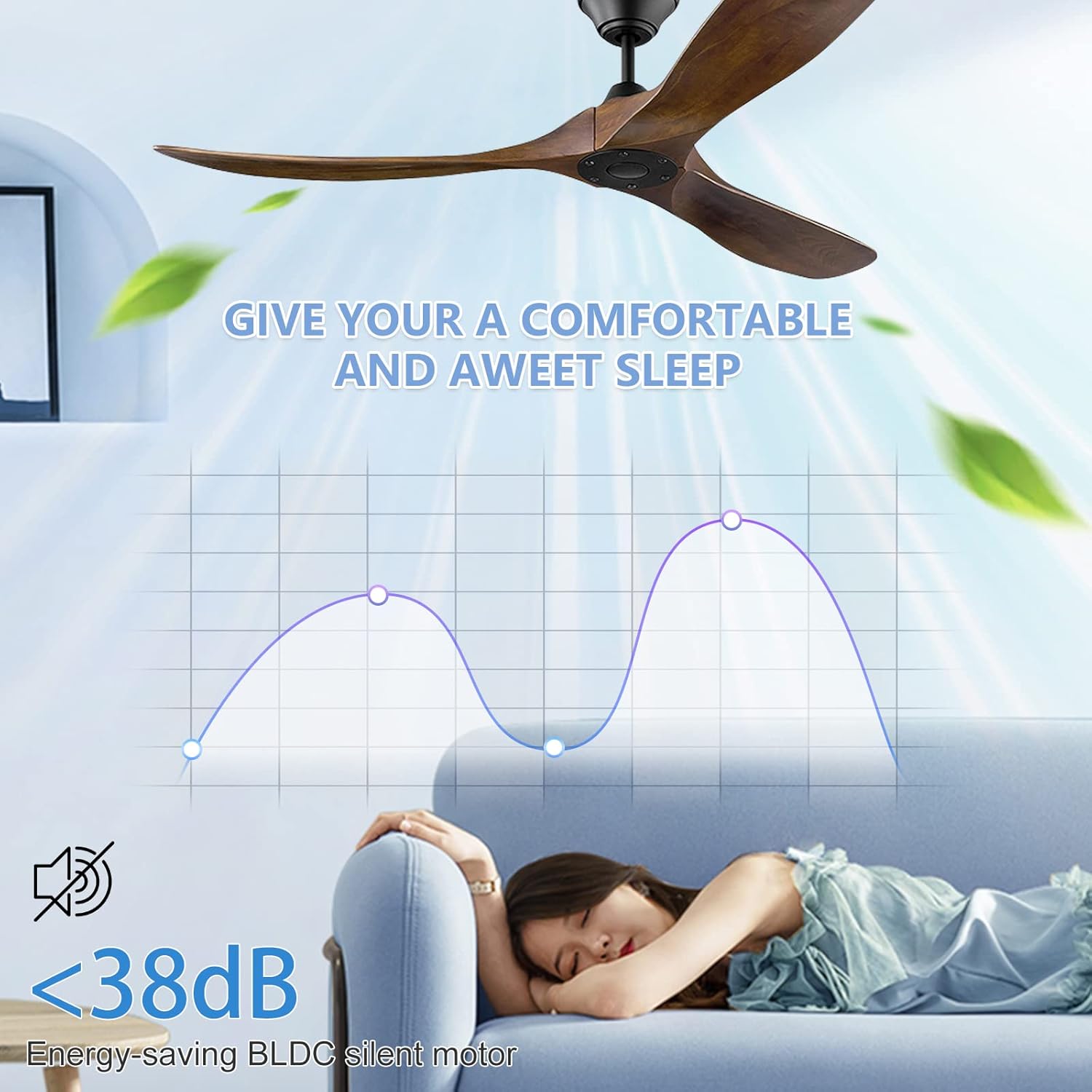 Deckenventilator ohne Beleuchtung mit Fernbedienung, 152cm Holz Retro Deckenventilator, Reversibler DC Motor Timing-Funktion für Schlafzimmer Wohnzimmer Bauernhaus Veranda