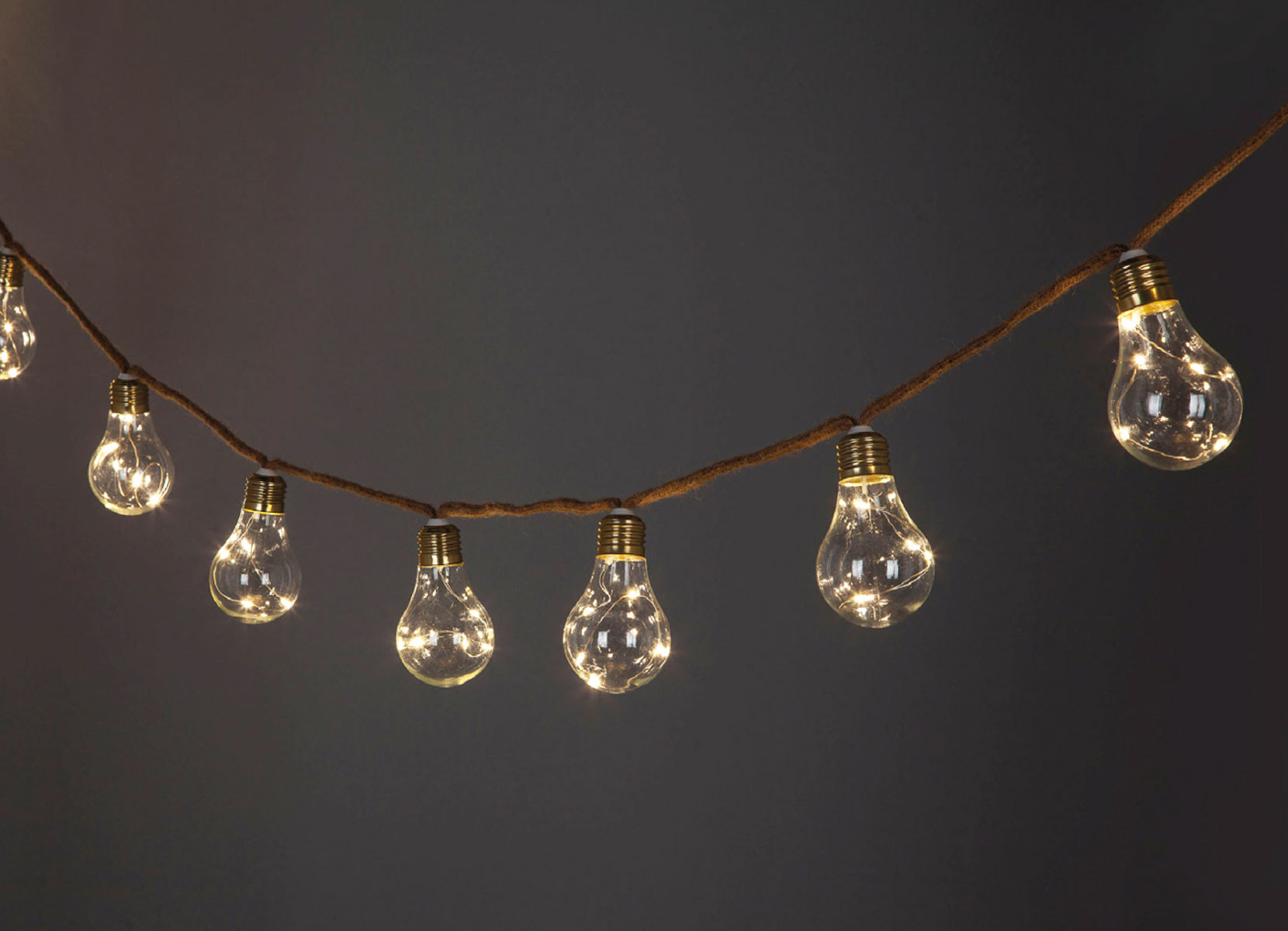 LED-Solar-Lichterkette Glühbirnendesign am Seil 4,4m Warmweiß