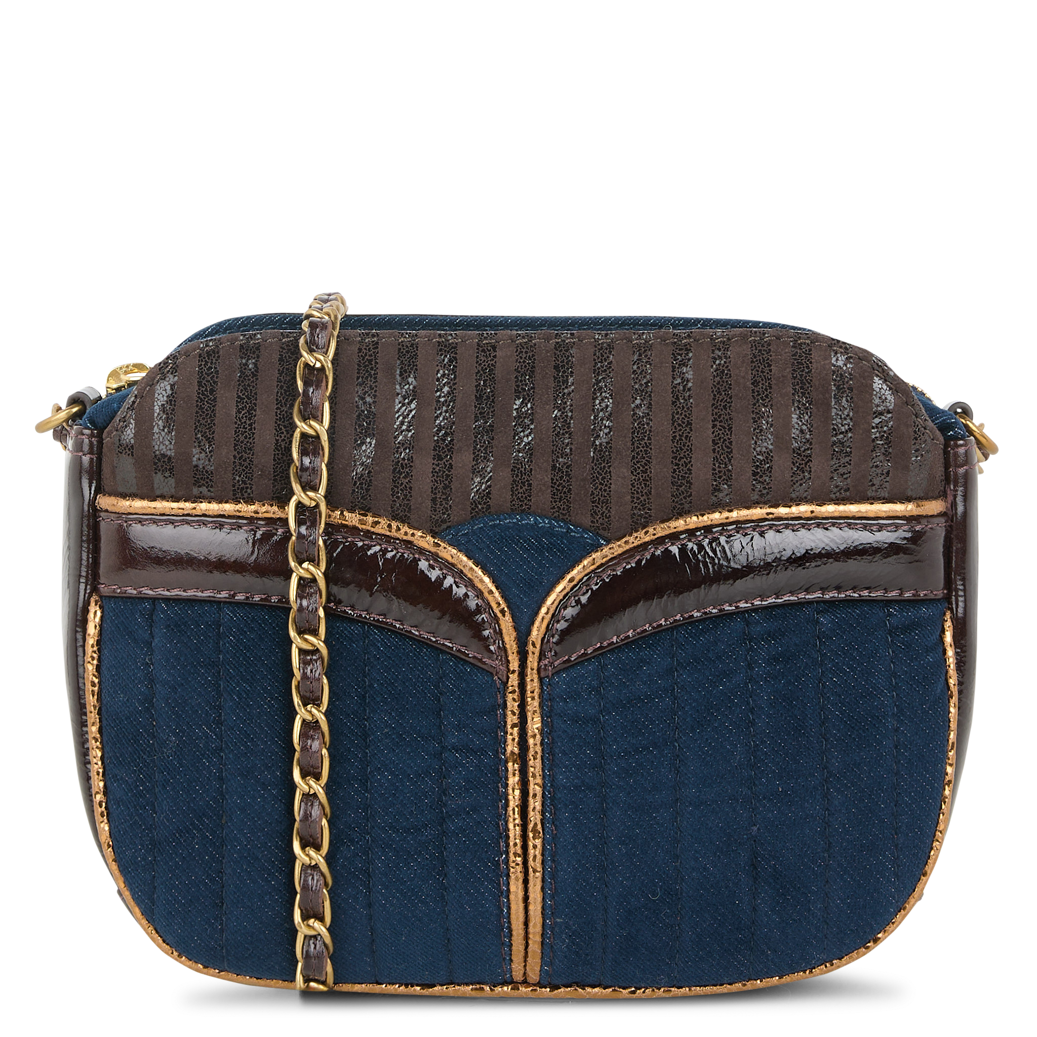DIVINE - Sac bandoulière matelassé en coton et croûte de cuir mélangé | Bleu