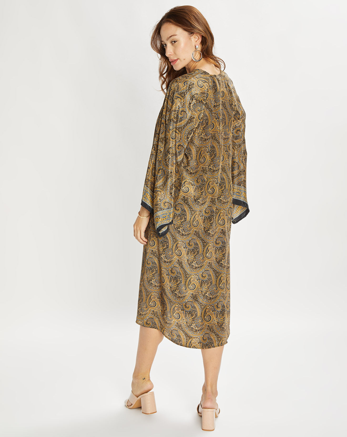 Lauren Vidal Robe en Soie mélangée Sasha imprimée marron/bleu
