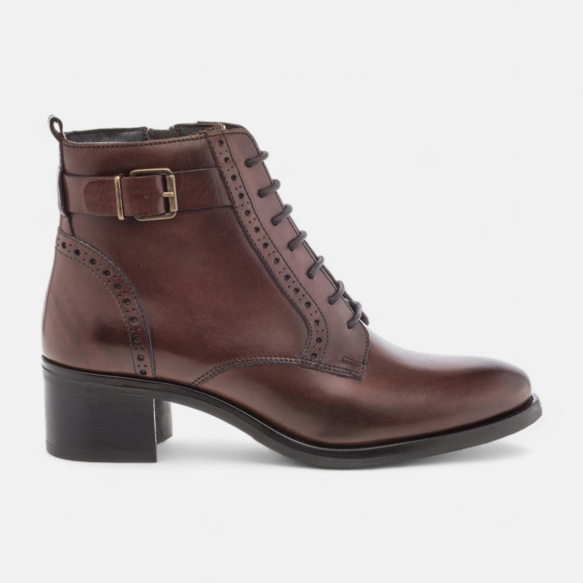 Bottines à lacets Femme en cuir cognac