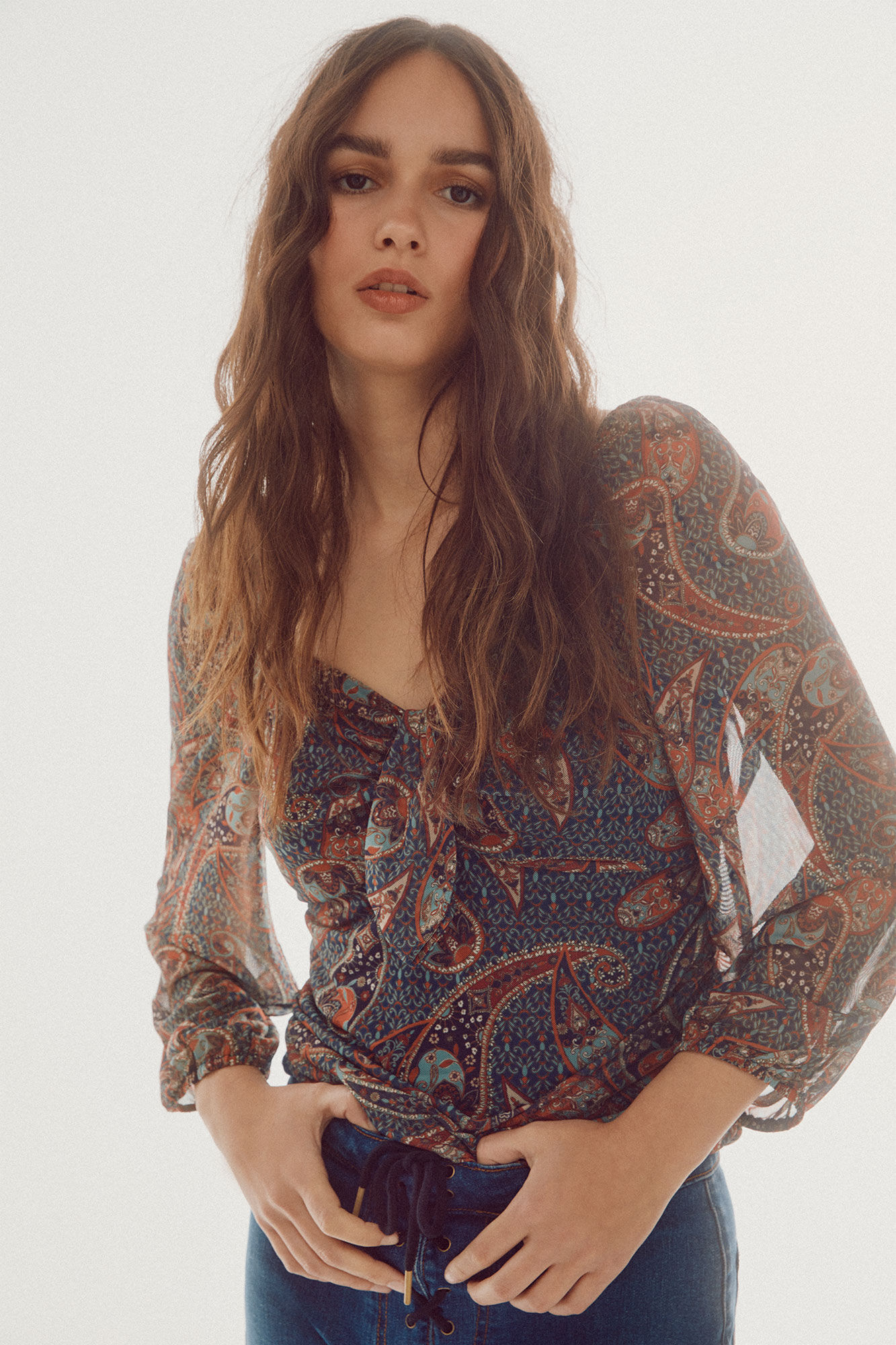 Top de tule estampado - Multicolorido
