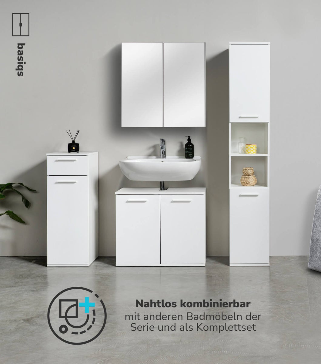 mokebo badkamer hoge kast 'The Captain', badkamerkast in 180x33x34 (HxBxD in cm) in wit