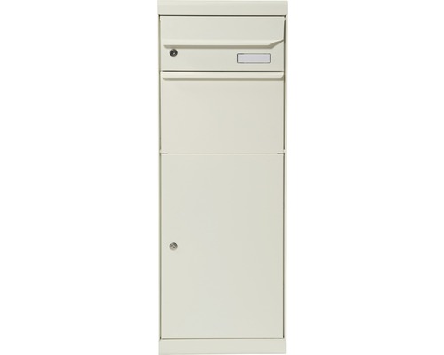 MEFA pakketbrievenbus, gepoedercoat plaatstaal, BxHxD 402/1091/310 mm, Esdoorn 661, zuiver wit RAL 9010, zijdemat, frontuitname, 2 compartimenten met naamplaatje