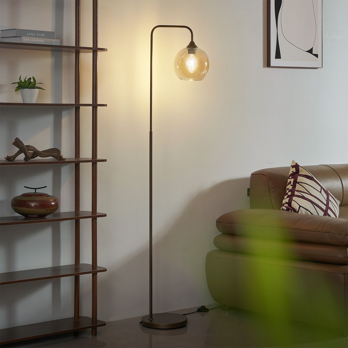 Art Deco vloerlamp donker brons met amber glas - Sandra
