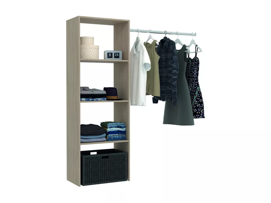 Dressing bois avec 3 étagères, une penderie : 160 x 40 x 180 cm ELYSEE