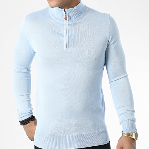 Pull Col Zippé J666 Bleu Clair