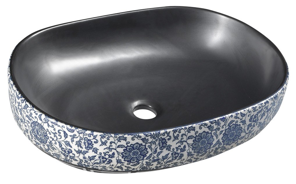 Sapho Priori keramische waskom 60x40cm zwart-blauw met decoratie
