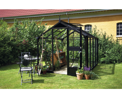 JULIANA Compacte kas 6,6 m² 3 mm veiligheidsglas 224 x 296 cm antraciet/zwart