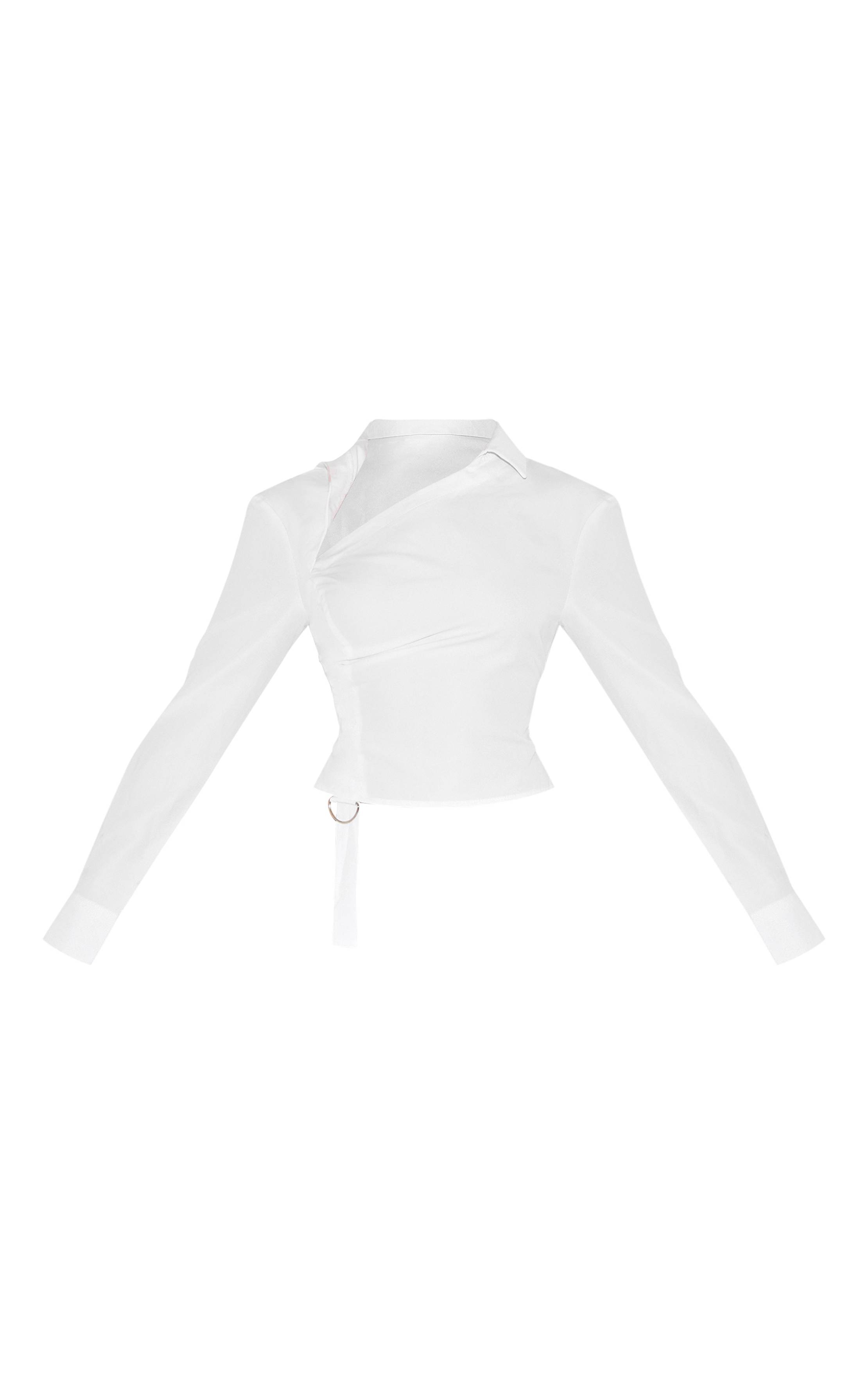 Blanc Chemise Asymétrique Froncée Avec Boucle