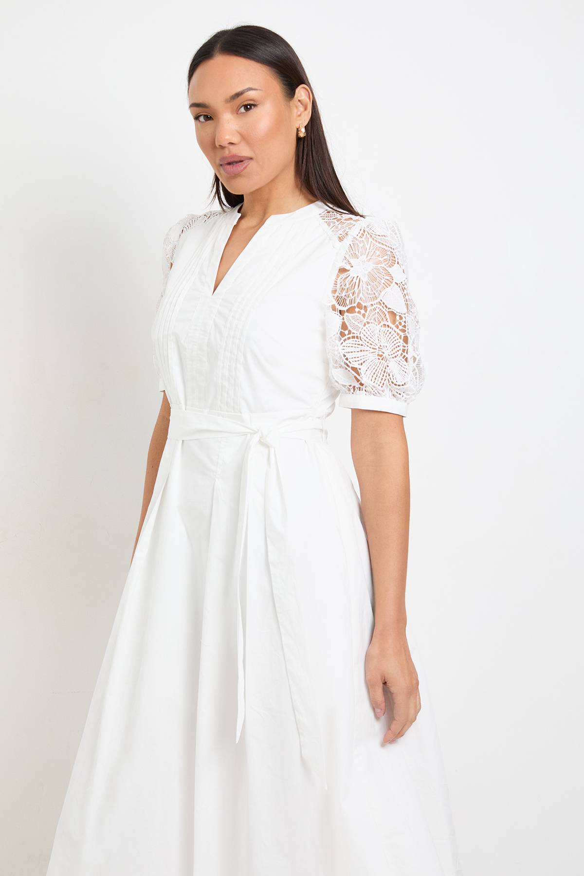 Wallis Robe Midi En Coton Avec Ceinture Et Dentelle Petite