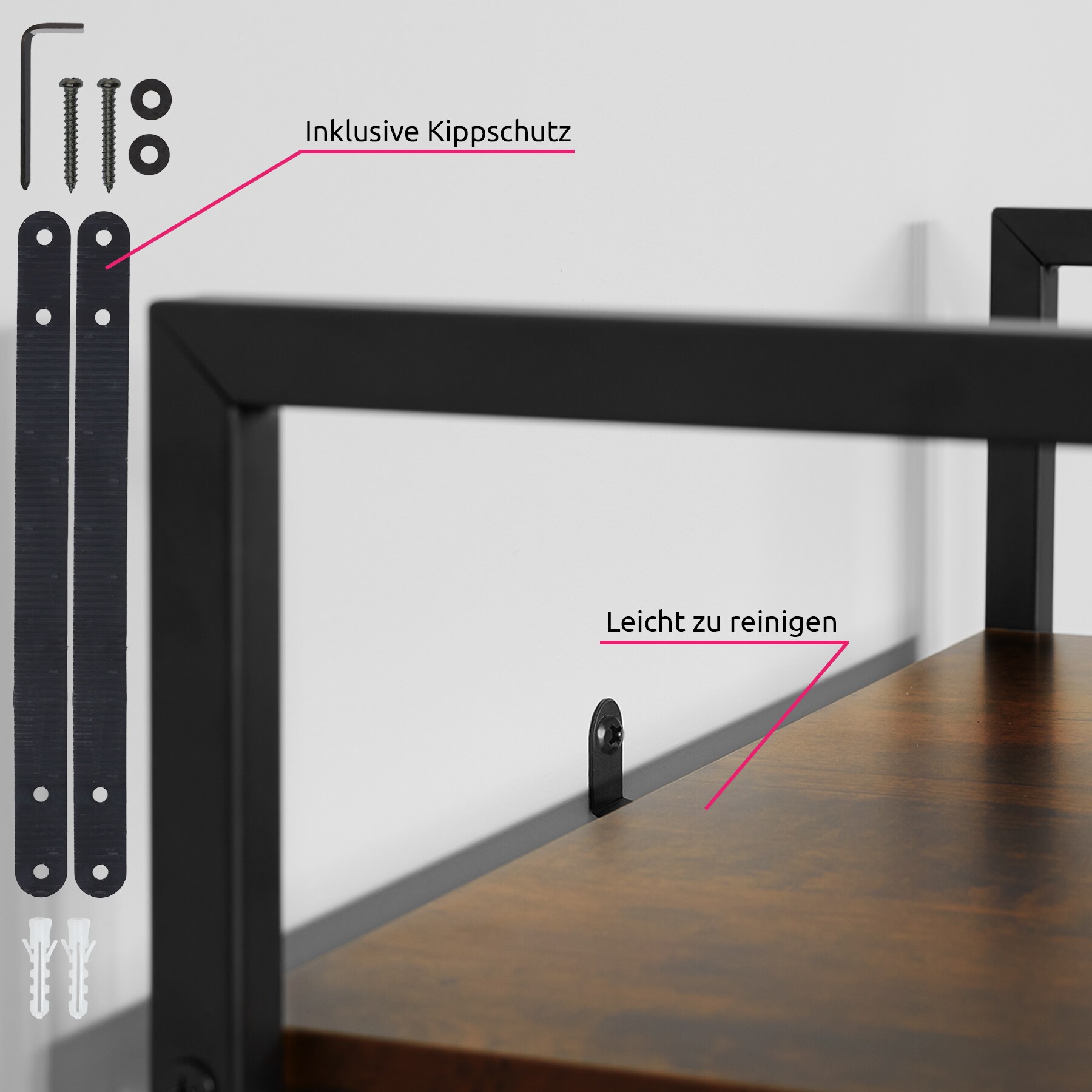 tectake® Regal, Industrial Style, 5 Ebenen, 2 Rückwände, inklusive Kippschutz, 62 x 24 x 165,5 cm