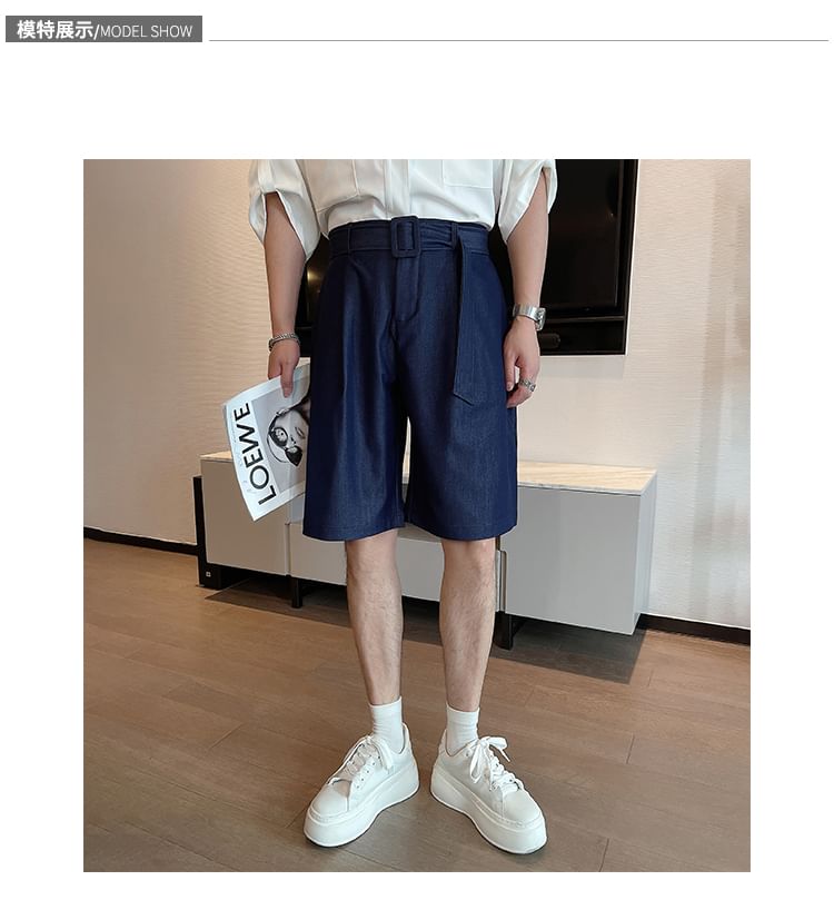 Freehop - Denim shorts met riem en middelhoge taille