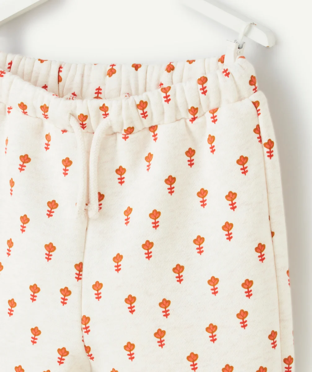 JOGGING BÉBÉ FILLE EN FIBRES RECYCLÉES ÉCRU CHINÉ IMPRIMÉ FLEURI ORANGE