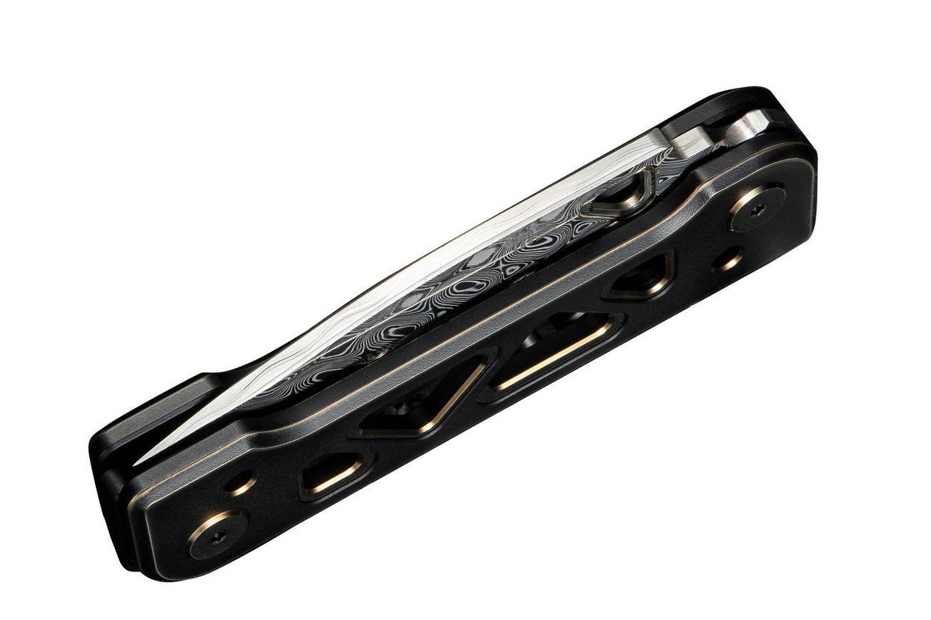 WE Knife Tyro WE24001-DS1 Hakkapella Damasteel, Black Gold Titanium, Snecx Tan design, zakmes