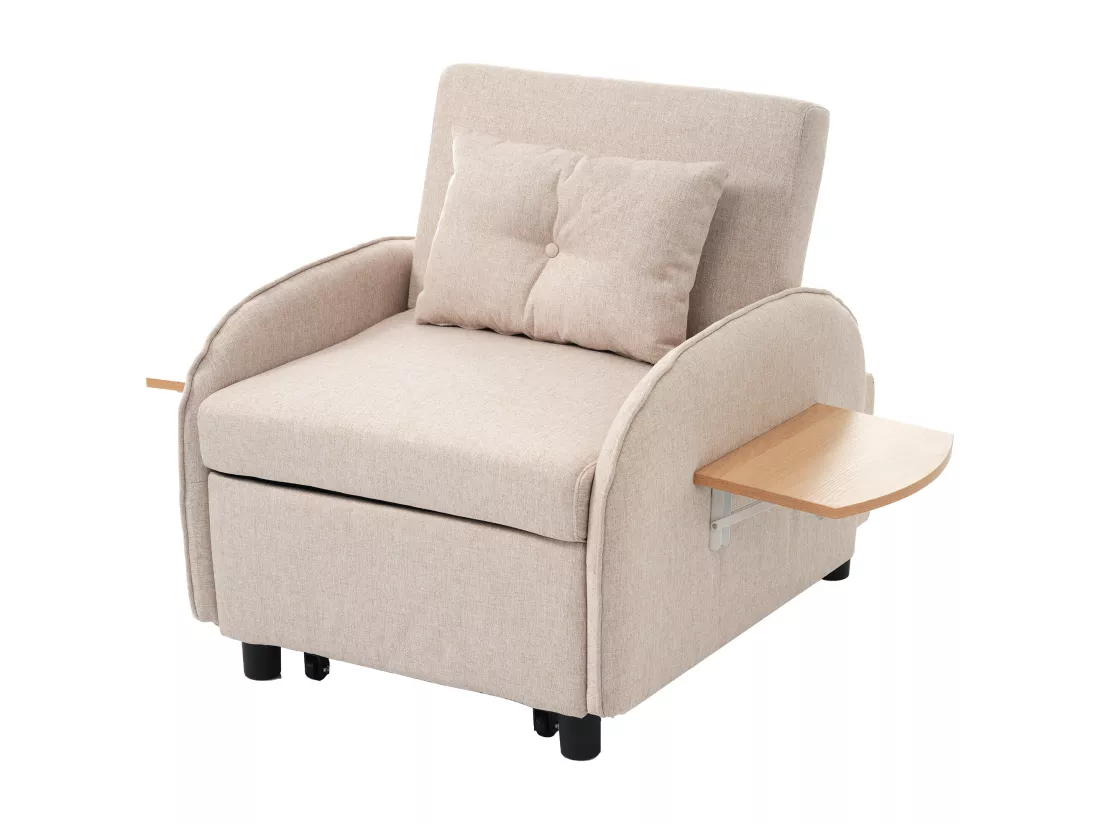 Canapé-lit simple multifonctionnel – avec fonction lit, chaise longue et fauteuil, canapé-lit réglable en trois positions, tables à thé pliantes