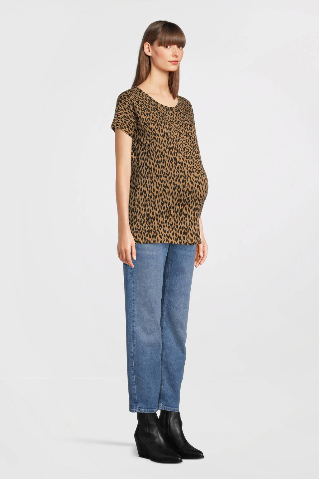 Supermom zwangerschapsshirt met all over print bruin