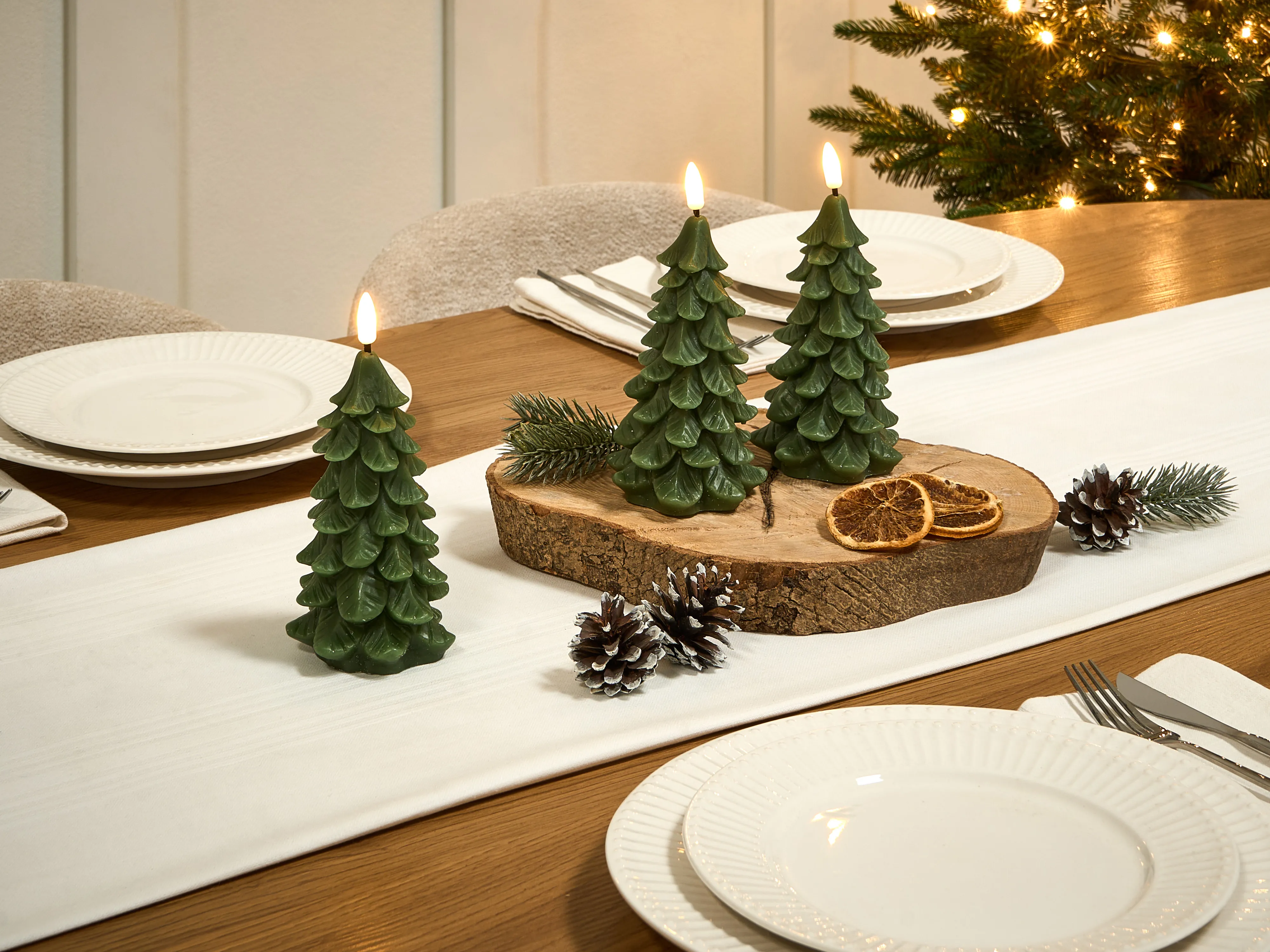 Set van 3 LED kaarsen VELOURA Kerstboom 16 cm Groen