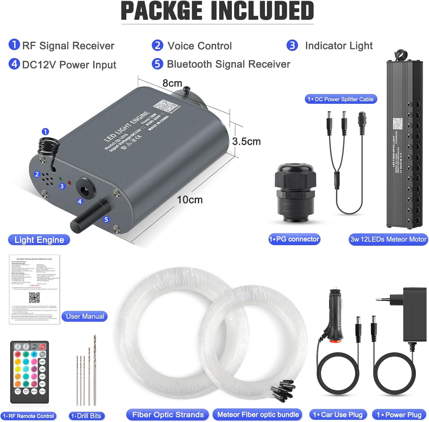 16W Meteor Sternenhimmel Auto, 550pcs*0.75mm*4m Sternenhimmel Glasfaser mit Shooting Star Light Kit RGBW Bluetooth-APP/Fernbedienung Led Glasfaser Licht für Auto/Decke