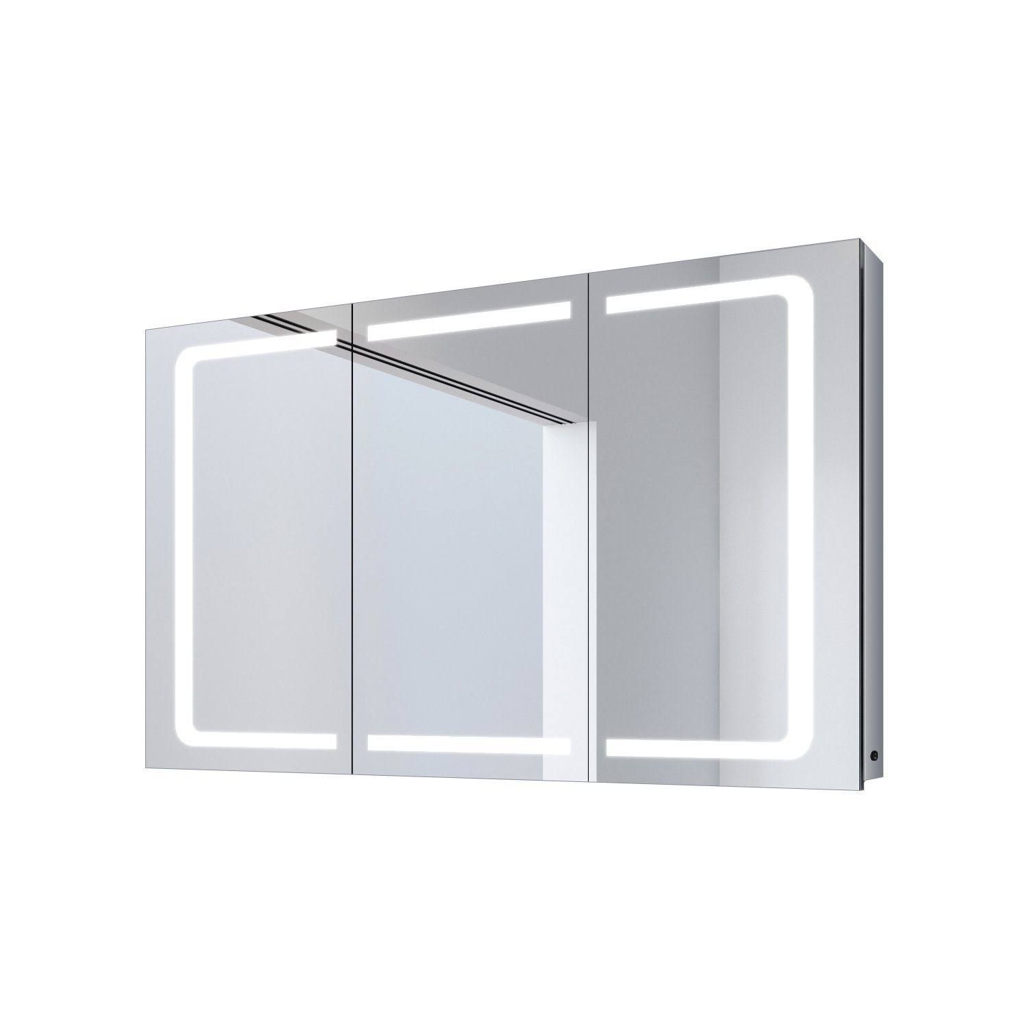 SONNI Spiegelschrank Spiegelschrank Bad 3 türig mit led beleuchtung 105 x 65 cm Edelstahl