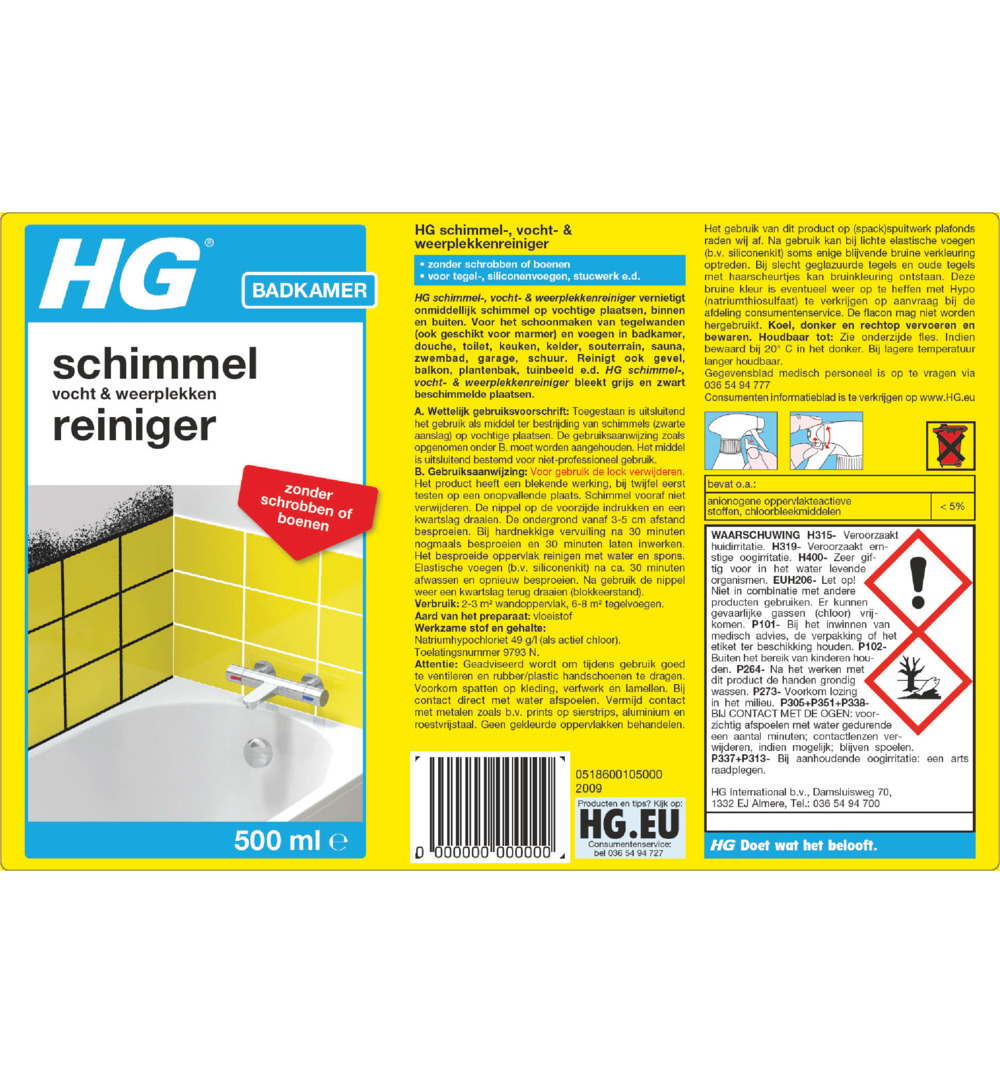HG Schimmel Vocht Weerplekken Reiniger (500 ml)