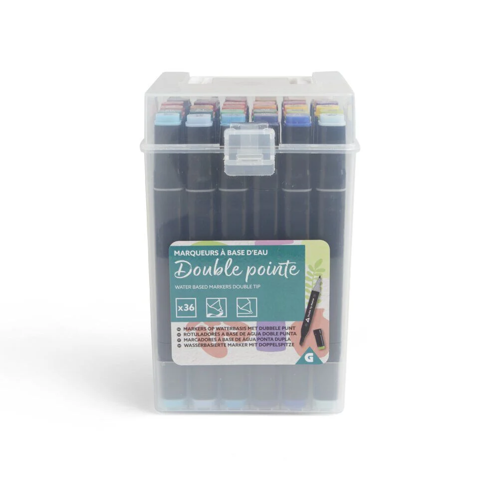 Lot de 36 marqueurs à base d'eau double pointe plastique noir + 3 ans