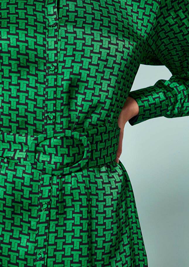 Robe Rachelevert émeraude imprimée monogramme