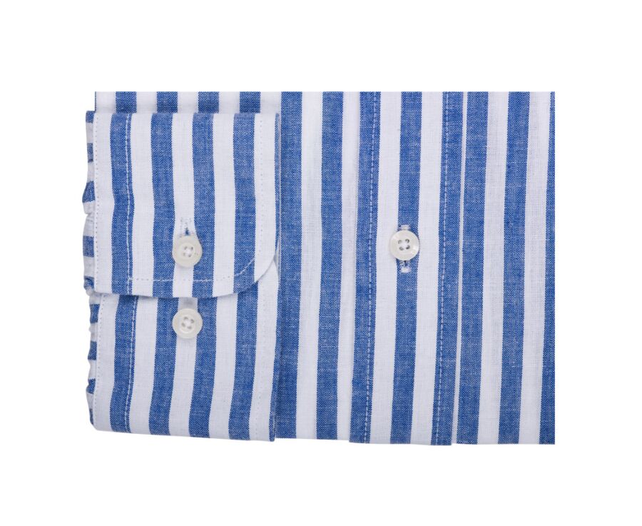 Chemise manches longues coton et lin Bleu Océan et Blanc - COLTEN