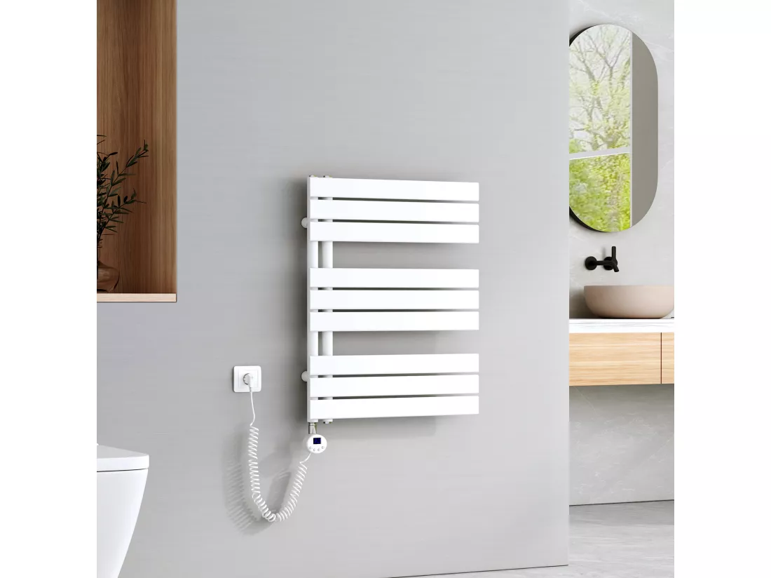 EMKE Sèche-Serviettes Électrique Panneau avec élément chauffant thermostat, baguette chauffante avec minuterie, Blanc 762x600mm 400W