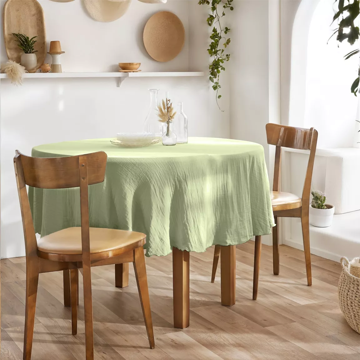 Nappe ronde gaze de coton (180 cm) Gaïa Vert tilleul